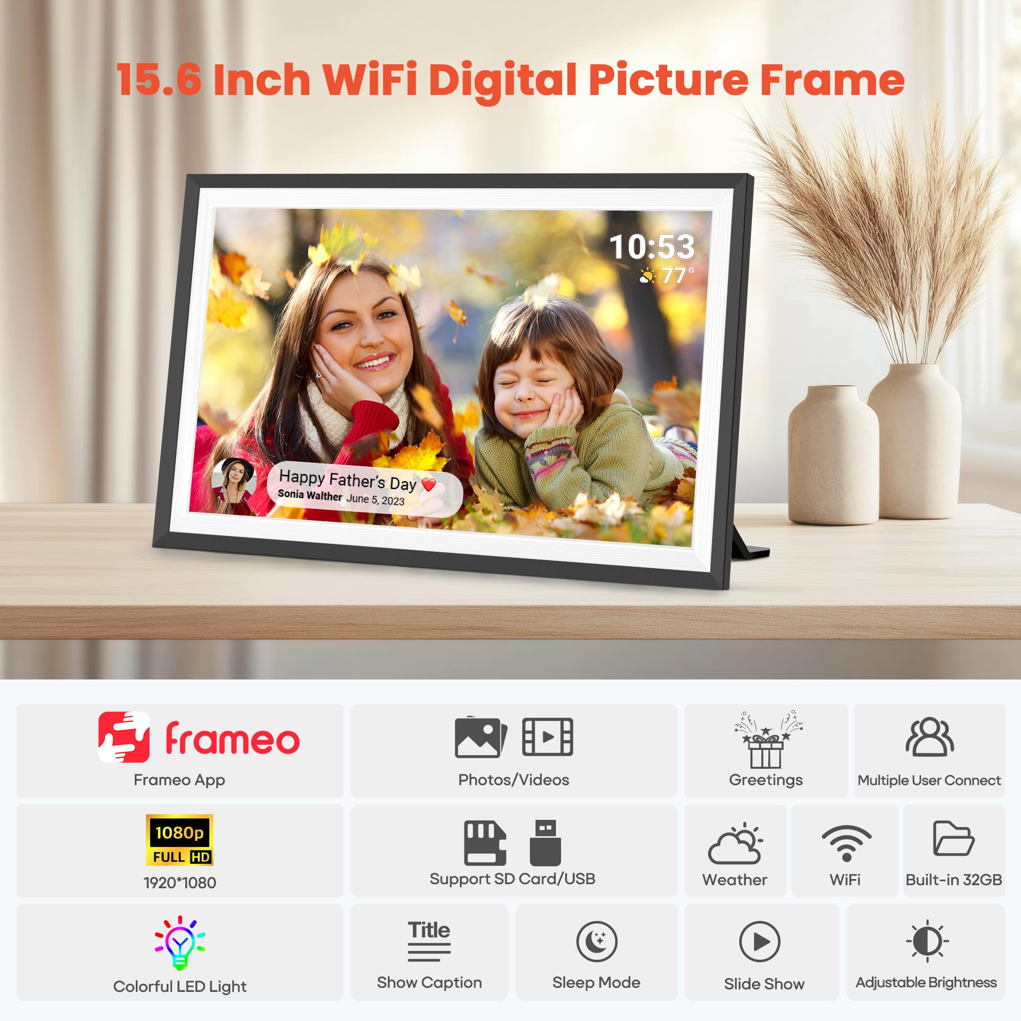 Craques Frameo WiFi Digital Picture Frame with Wood Finish craques