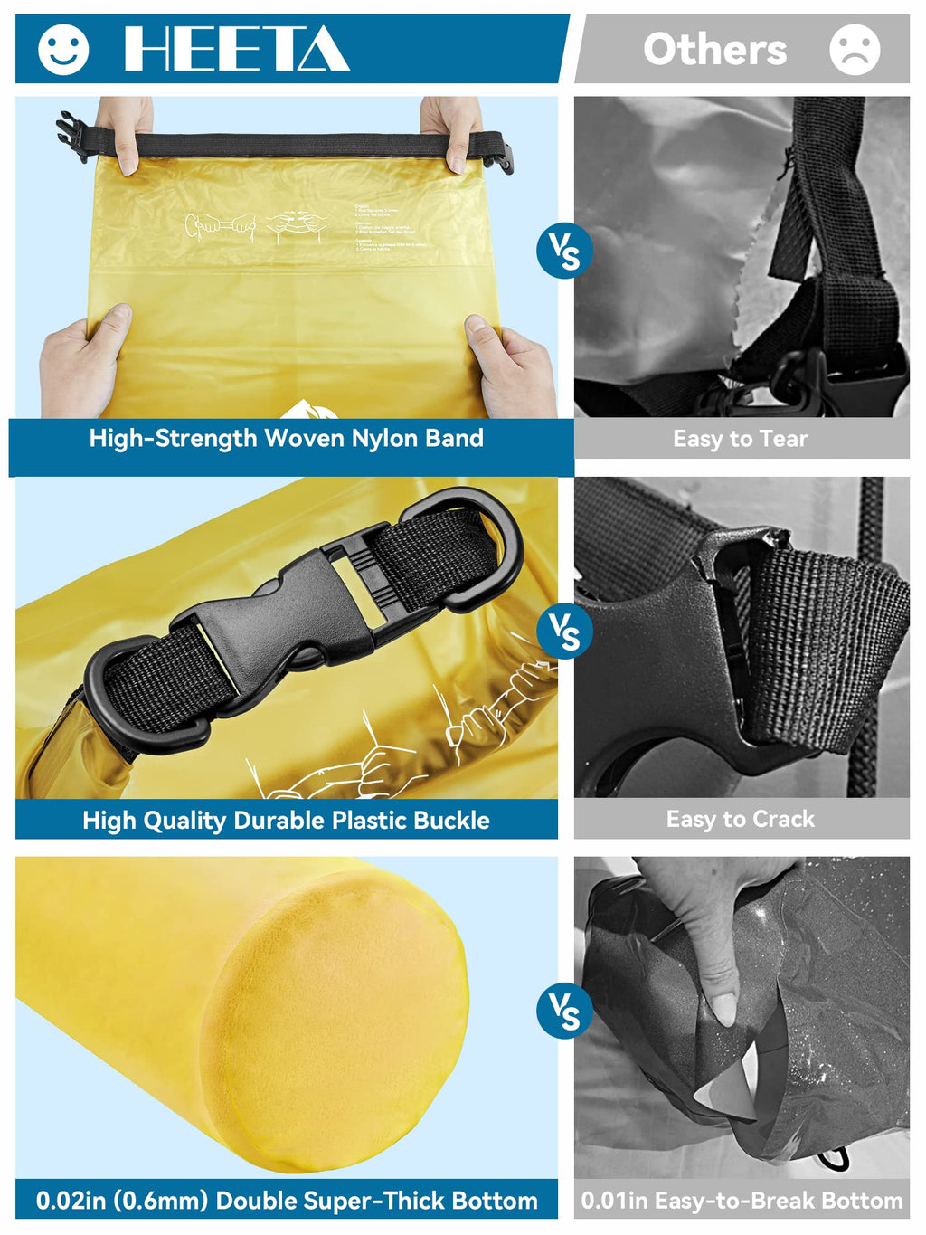 HEETA Dry Bag Waterproof for Women Men, 5L/10L/20L/30L/40L Roll Top Lightweight Dry Storage Bag Backpack with Phone Case for Travel Swimming Boating Kayaking Paddle Board Camping Beach Accessories craques