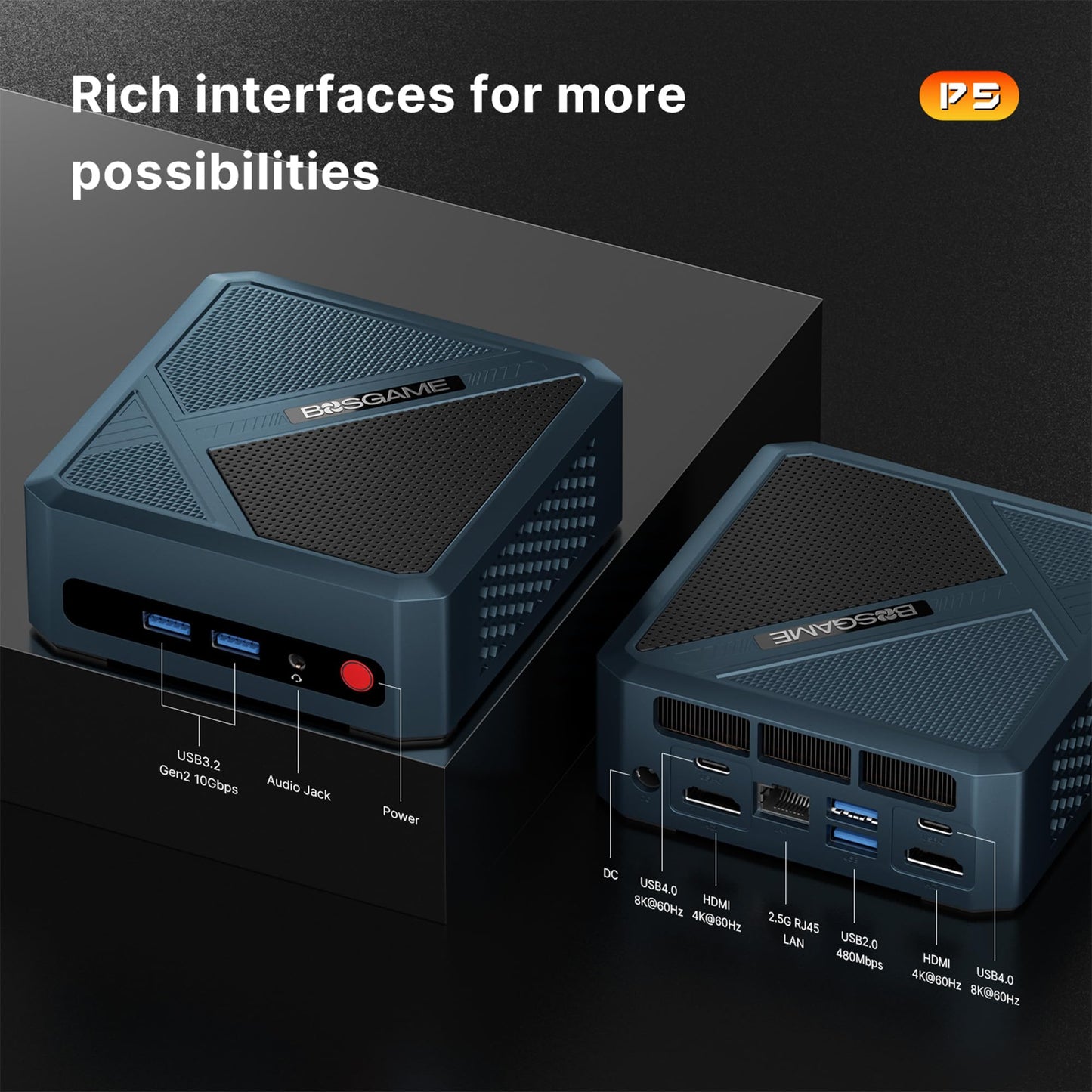 BOSGAME P4 Gaming Mini PC Ryzen 7 5700U 32GB RAM 1TB NVMe M.2 2280 SSD Windows 11 Pro Mini Computers