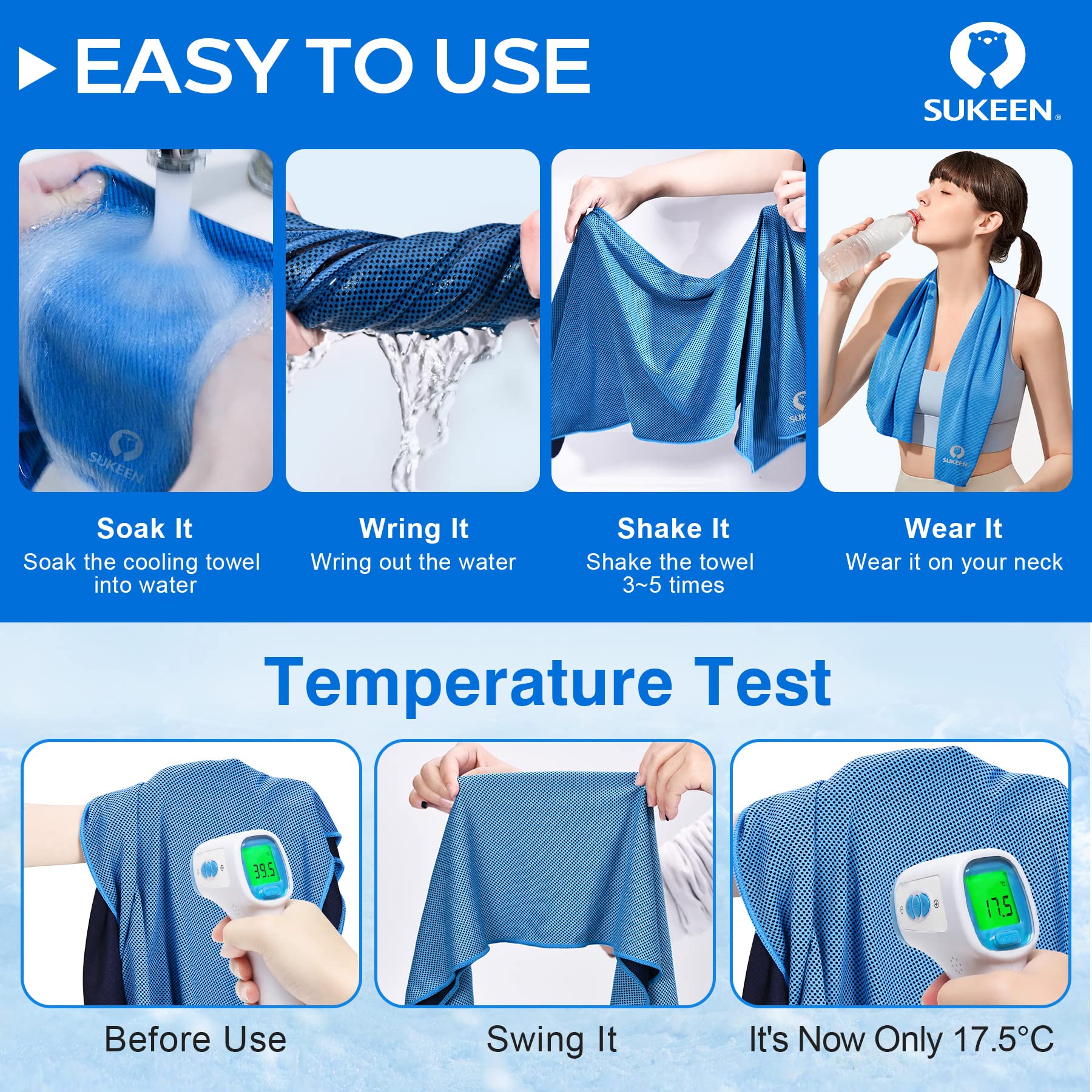 Sukeen [4 Pack] Cooling Towel (40"x12"), Ice Towel, Soft Breathable Chilly Towel - craques