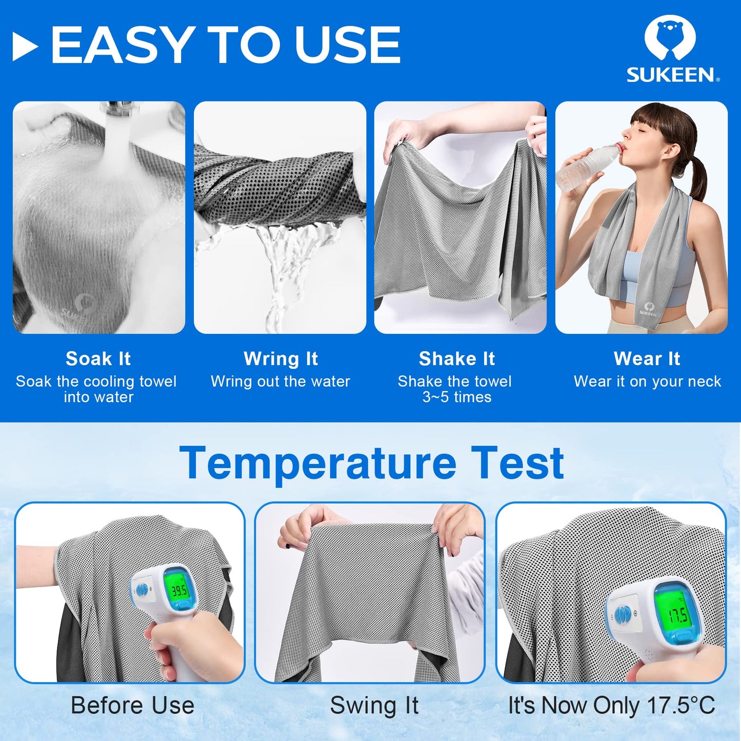 Sukeen [4 Pack] Cooling Towel (40"x12"), Ice Towel, Soft Breathable Chilly Towel