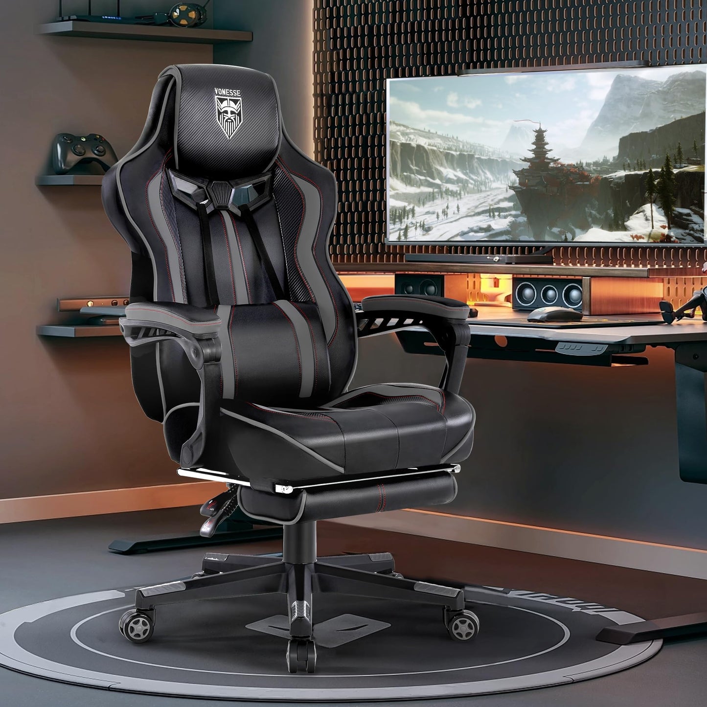 Vonesse Gaming Chair with Footrest Computer Chair