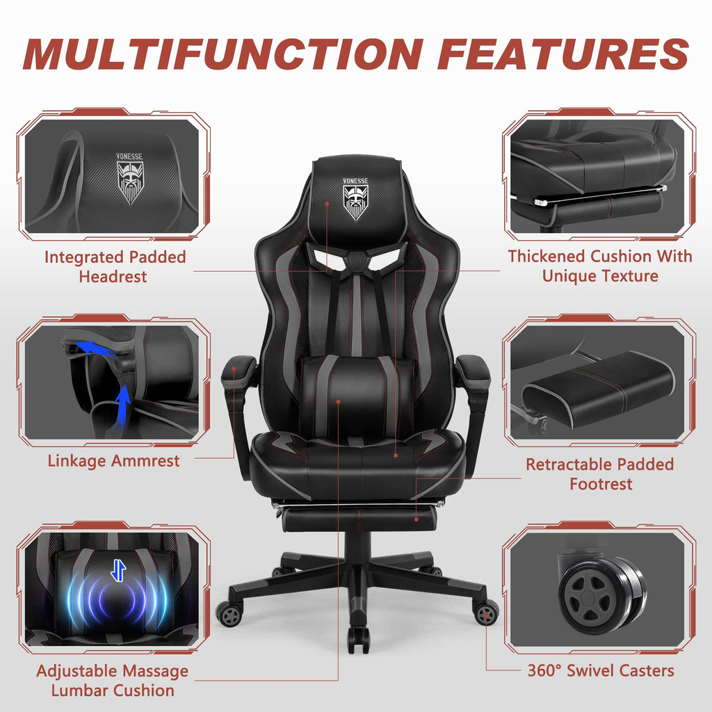 Vonesse Gaming Chair with Footrest by Craques - White & Pink