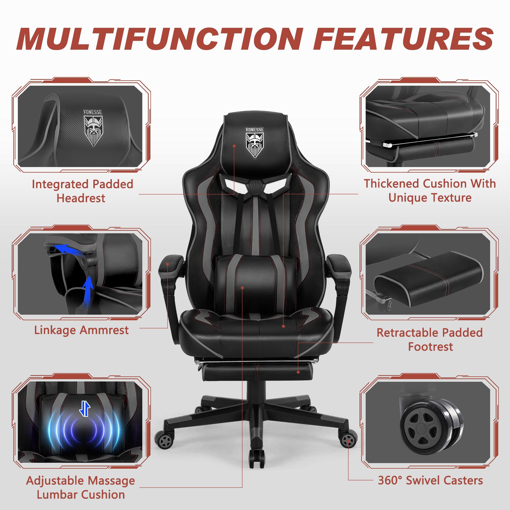 Vonesse Gaming Chair with Footrest by Craques - White & Pink