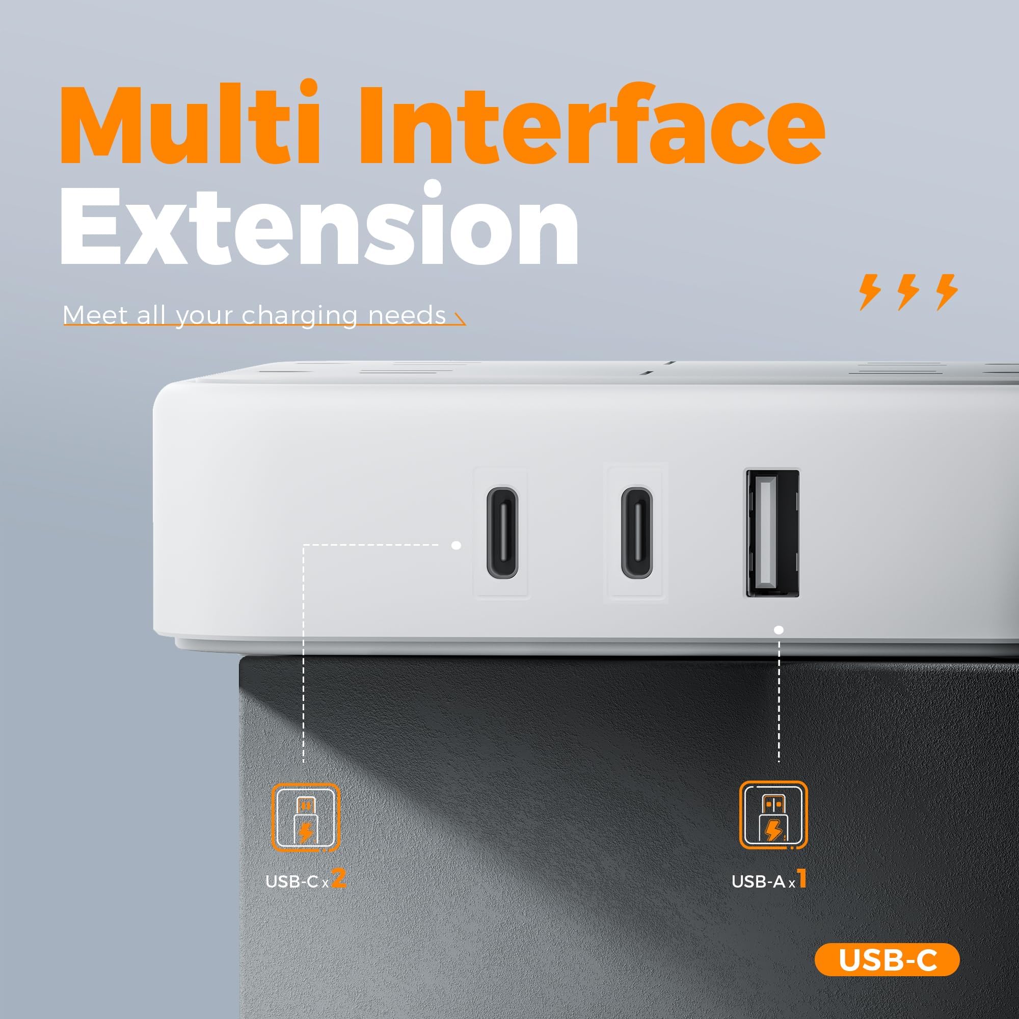 Flat Plug Extension Cord Indoor 5 Feet, Power Bars with Surge Protector - craques