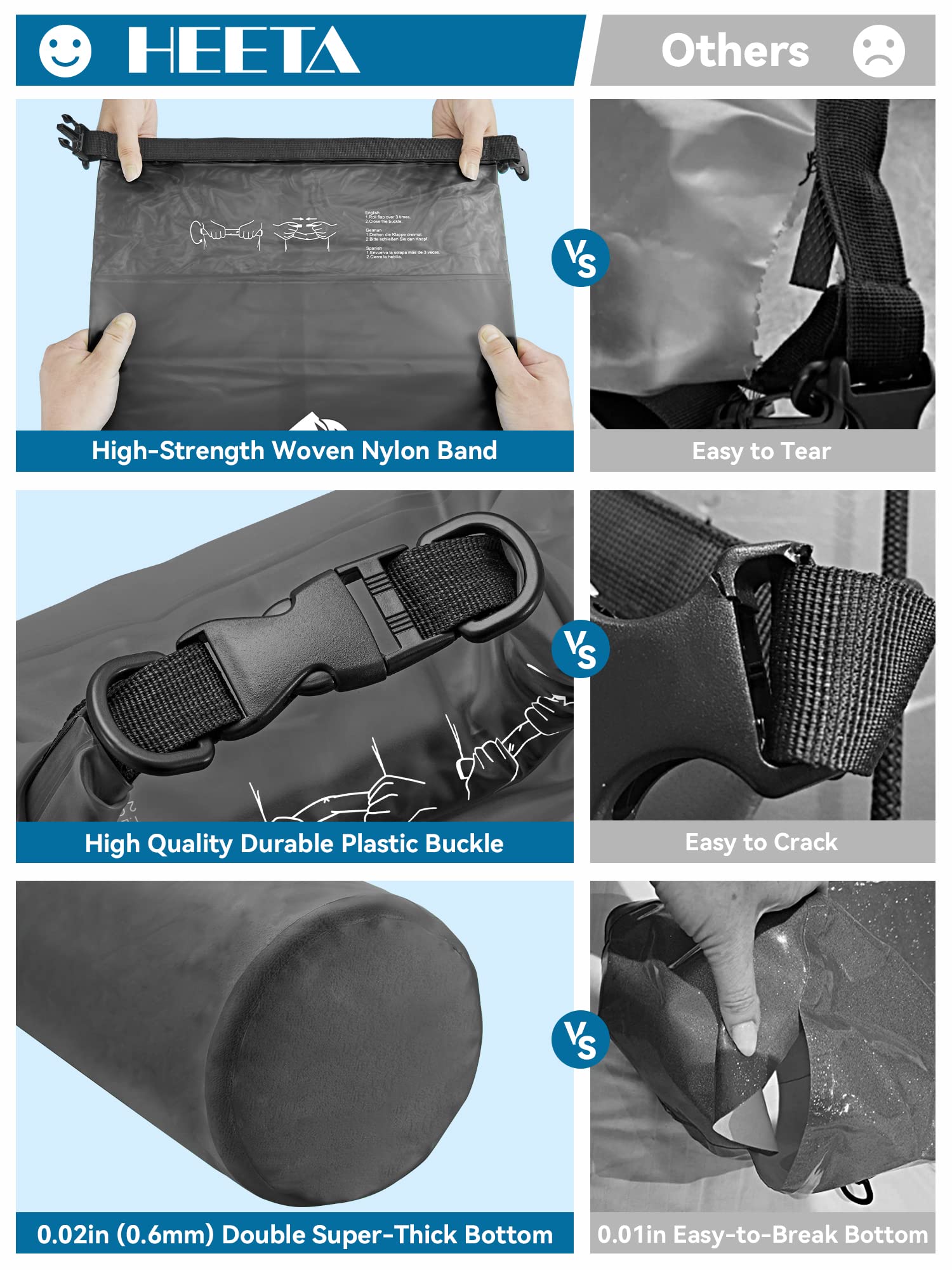 HEETA Dry Bag Waterproof for Women Men, 5L/10L/20L/30L/40L Roll Top Lightweight Dry Storage Bag Backpack with Phone Case for Travel Swimming Boating Kayaking Paddle Board Camping Beach Accessories craques