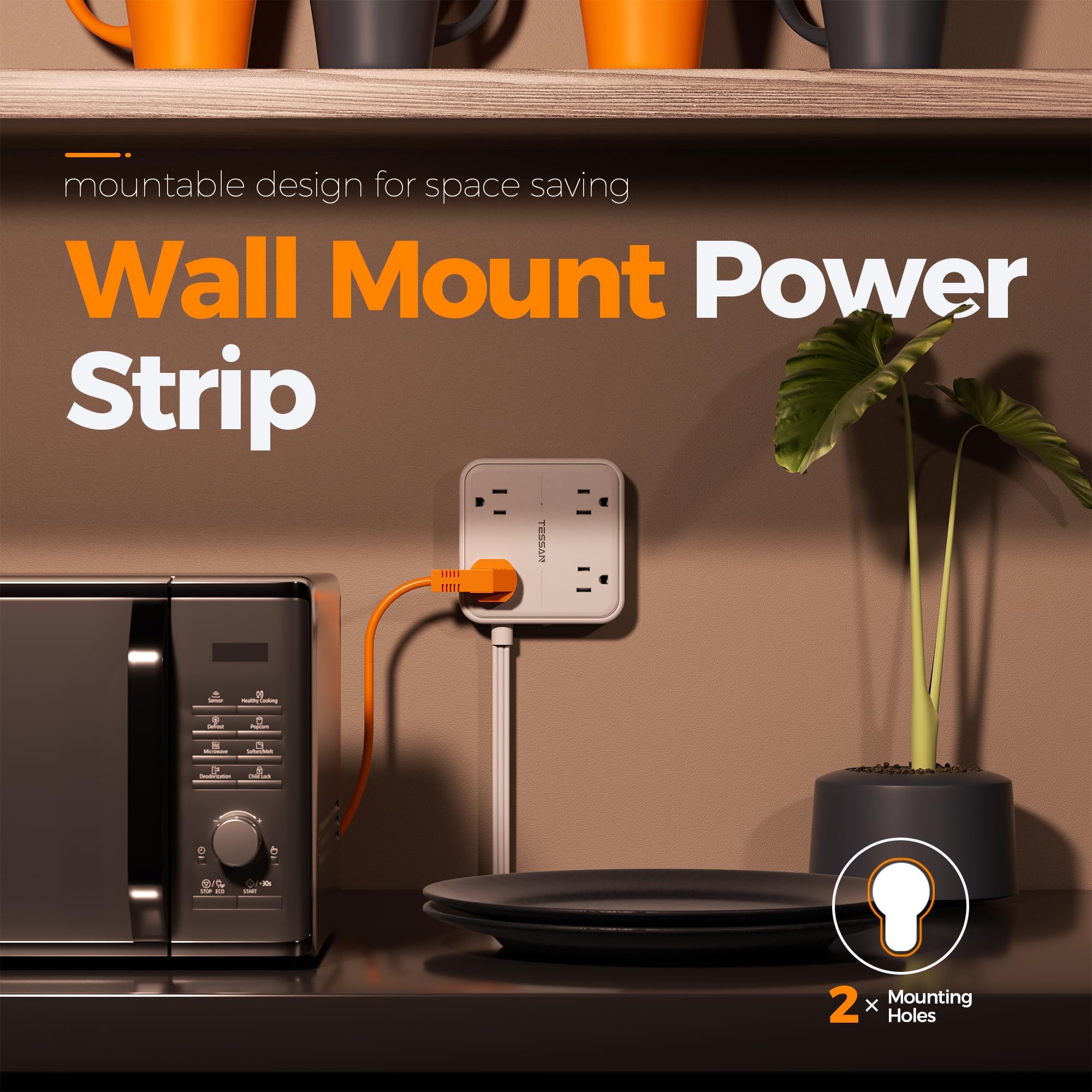 Flat Plug Extension Cord Indoor 5 Feet, Power Bars with Surge Protector - craques