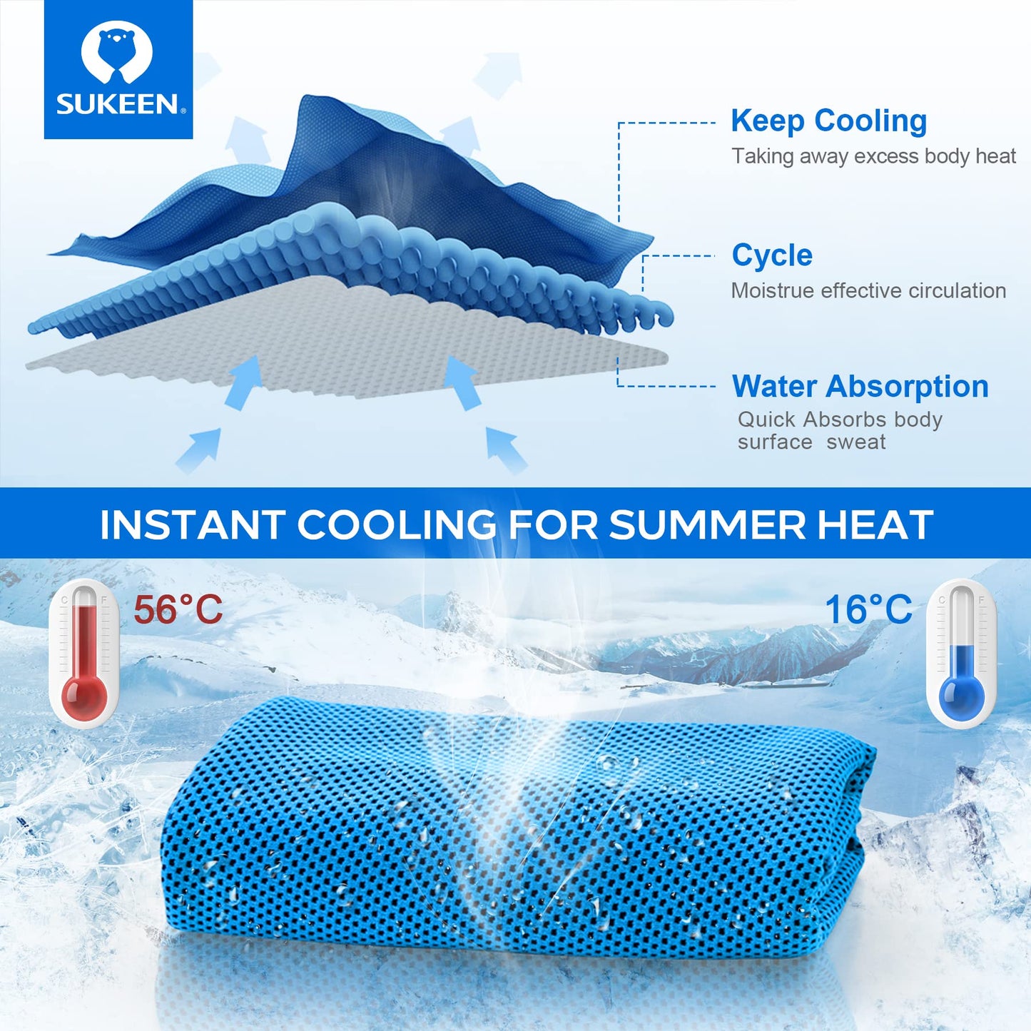 Sukeen [4 Pack] Cooling Towel (40"x12"), Ice Towel, Soft Breathable Chilly Towel
