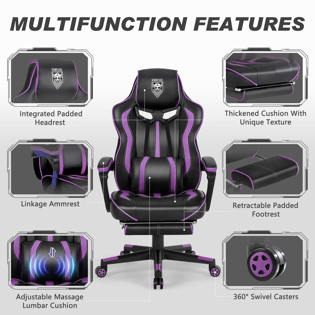 Vonesse Gaming Chair with Footrest by Craques - White & Pink