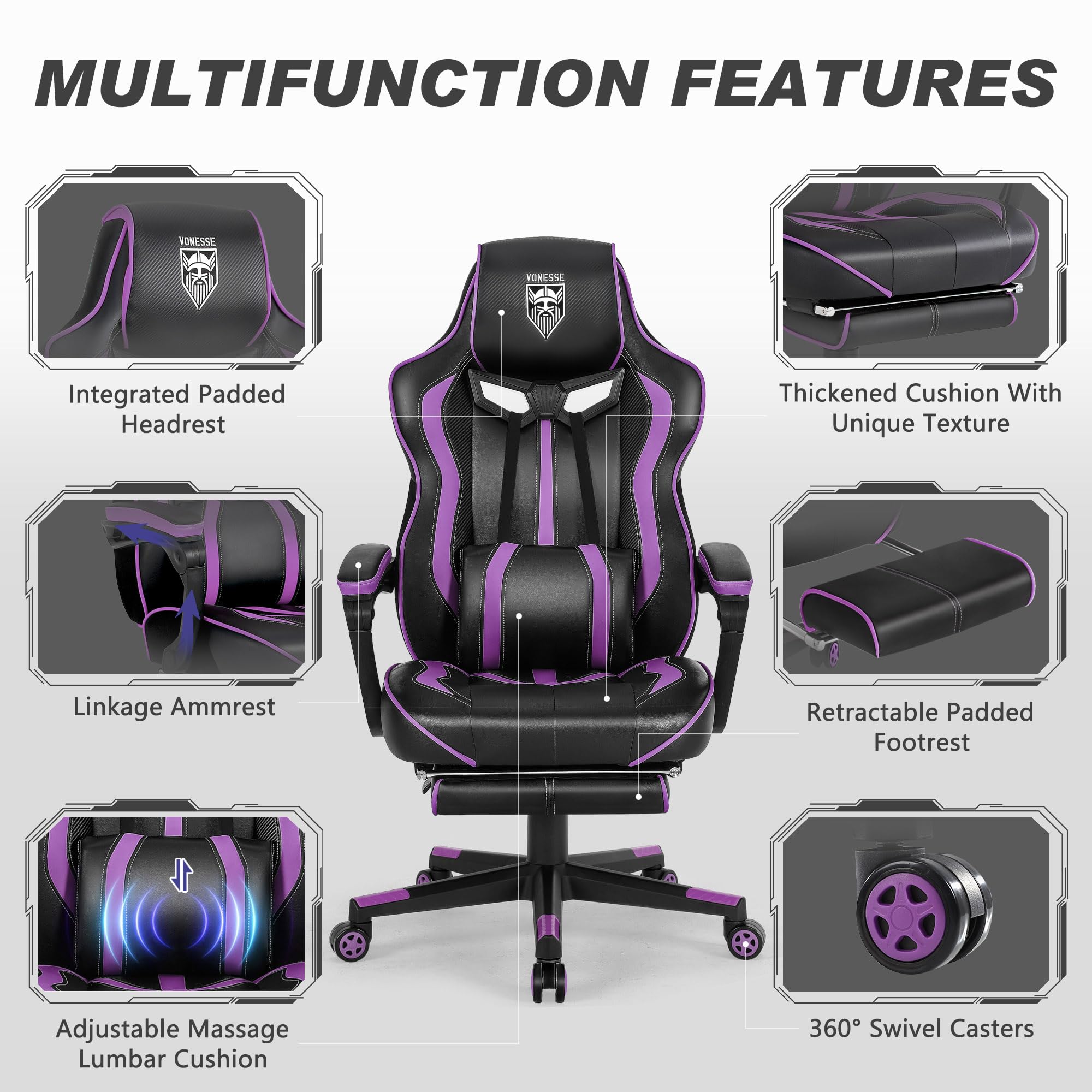 Vonesse Gaming Chair with Footrest by Craques - White & Pink