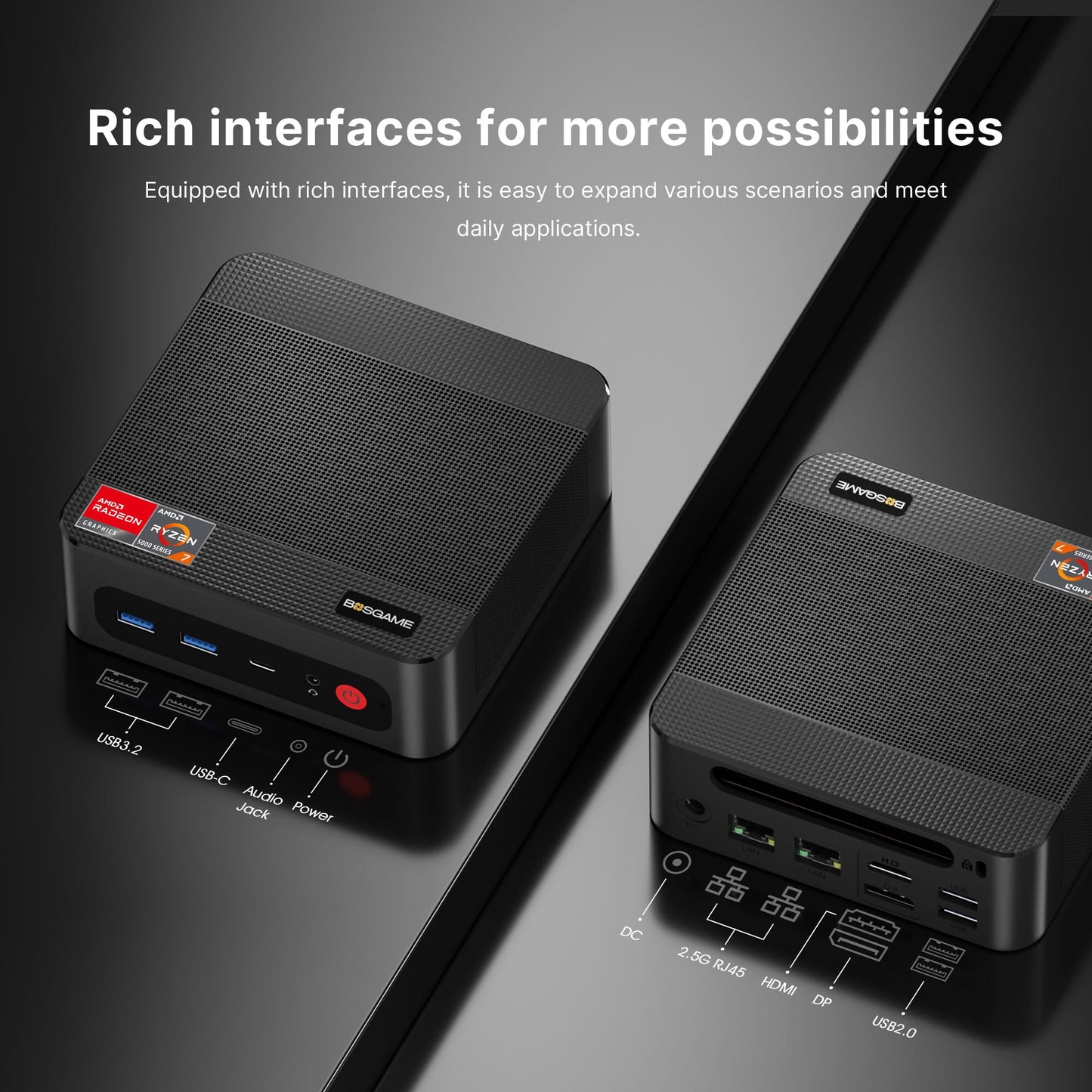 BOSGAME P4 Gaming Mini PC Ryzen 7 5700U 32GB RAM 1TB NVMe M.2 2280 SSD Windows 11 Pro Mini Computers