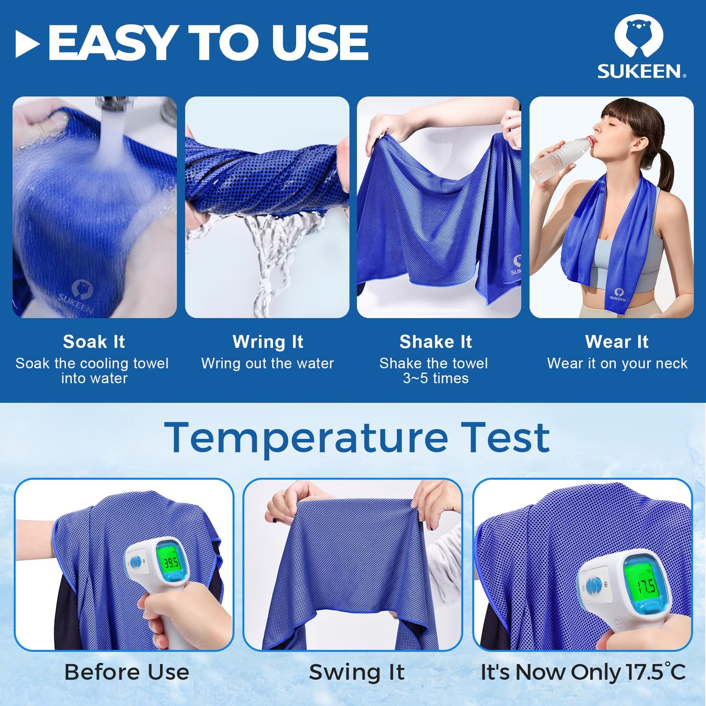 Sukeen [4 Pack] Cooling Towel (40"x12"), Ice Towel, Soft Breathable Chilly Towel