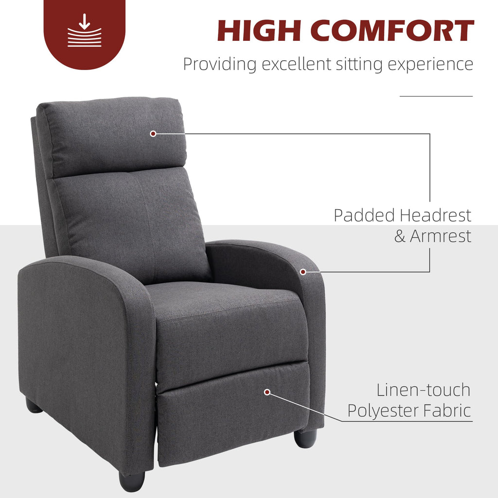 HOMCOM Push Back Recliner Chair, Fabric Home Theater Seating, Single Reclining Sofa Chair with Padded Seat for Living Room, Dark Grey - craques