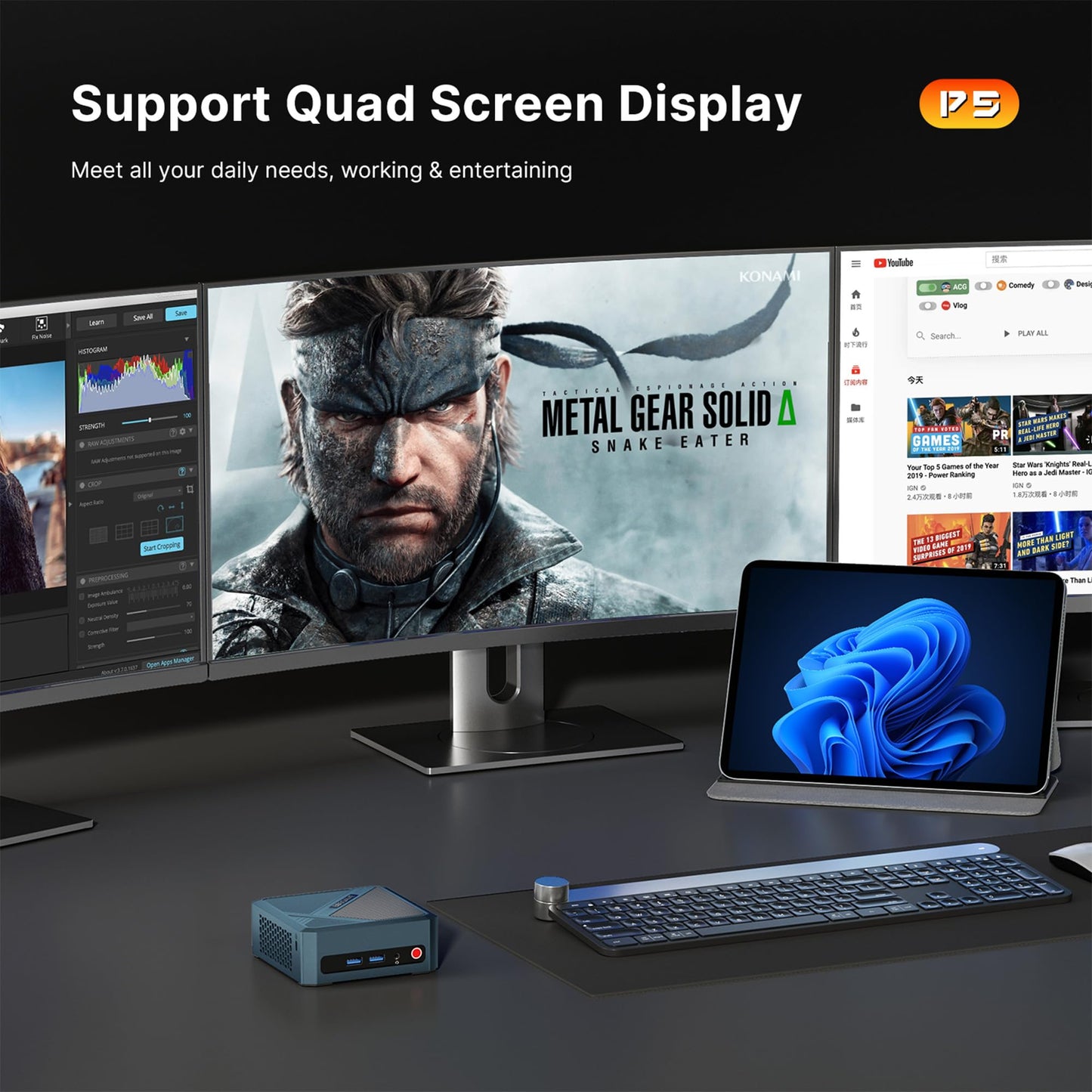 BOSGAME P4 Gaming Mini PC Ryzen 7 5700U 32GB RAM 1TB NVMe M.2 2280 SSD Windows 11 Pro Mini Computers