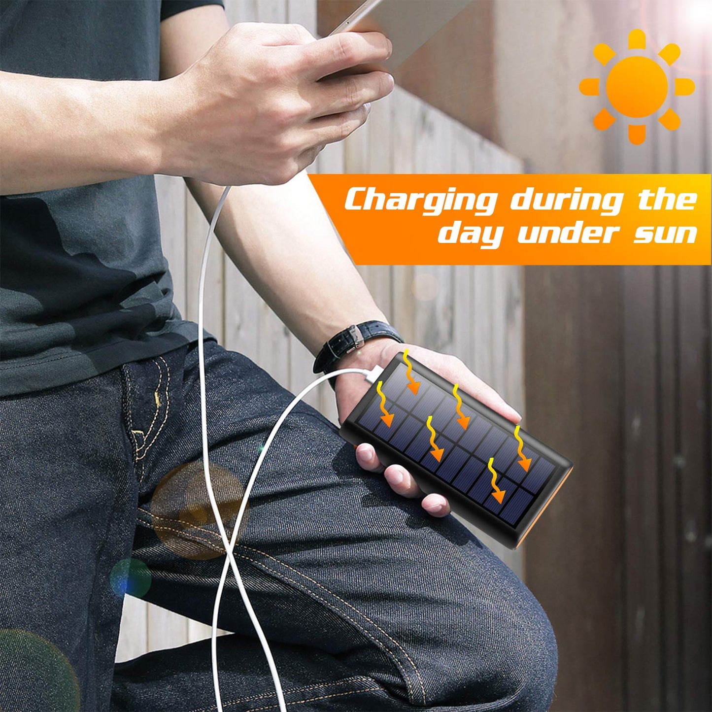 Solar Charger,26800mAh Solar Battery Power Bank Portable Panel Charger with LEDs and 2 USB Output Ports
