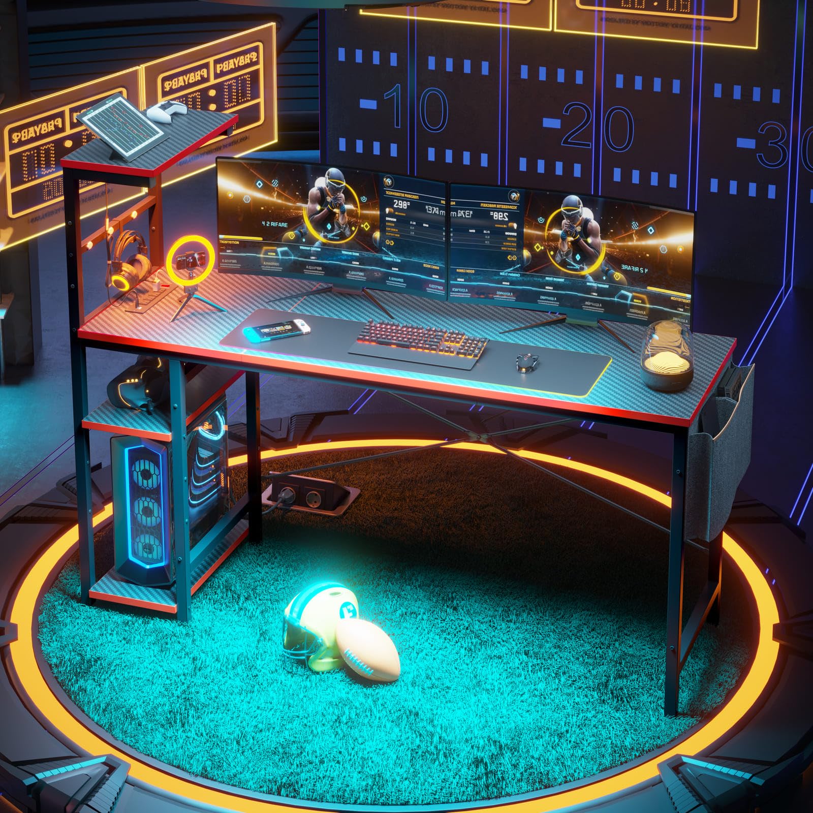 Bestier 61 Inch Gaming Desk with Power Outlets, Large LED Gamer Desk - craques