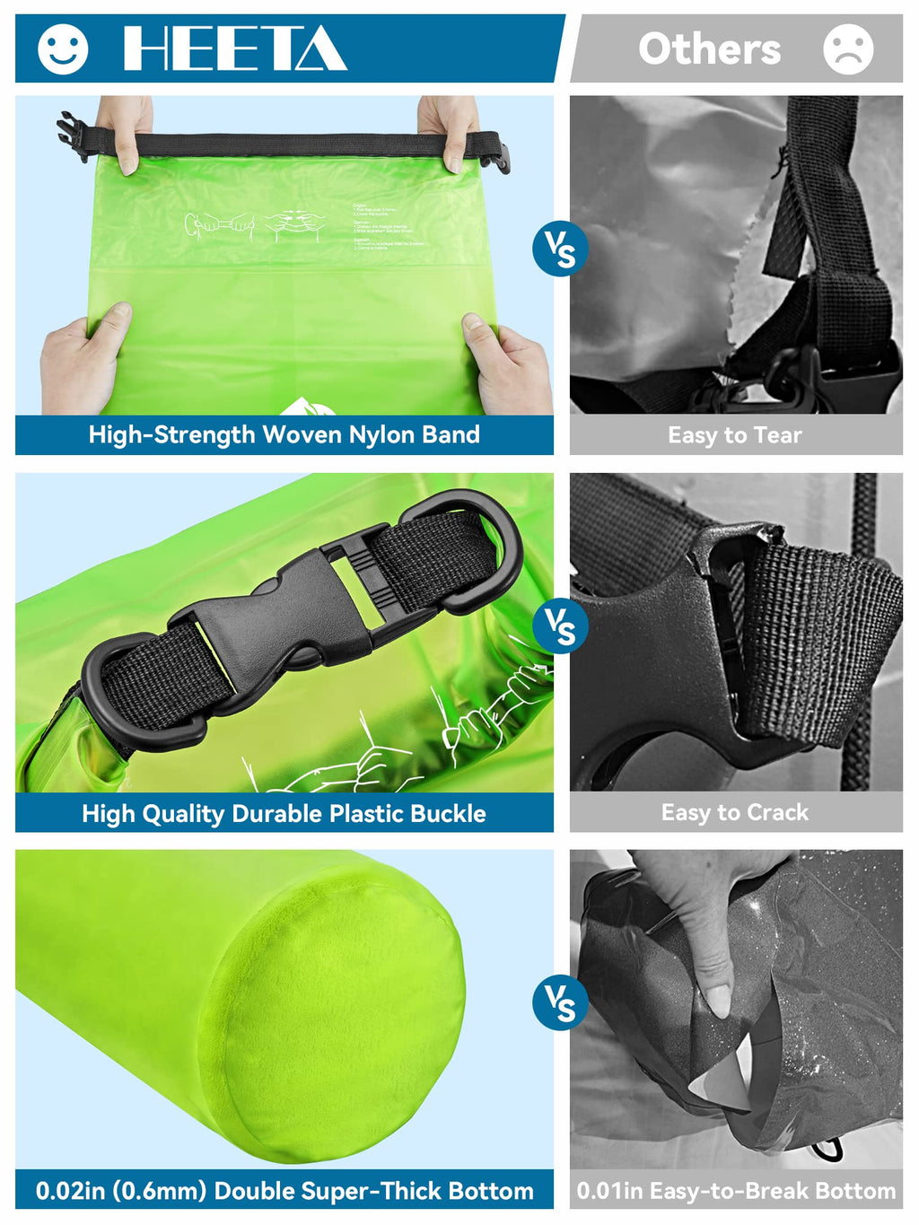 HEETA Dry Bag Waterproof for Women Men, 5L/10L/20L/30L/40L Roll Top Lightweight Dry Storage Bag Backpack with Phone Case for Travel Swimming Boating Kayaking Paddle Board Camping Beach Accessories craques