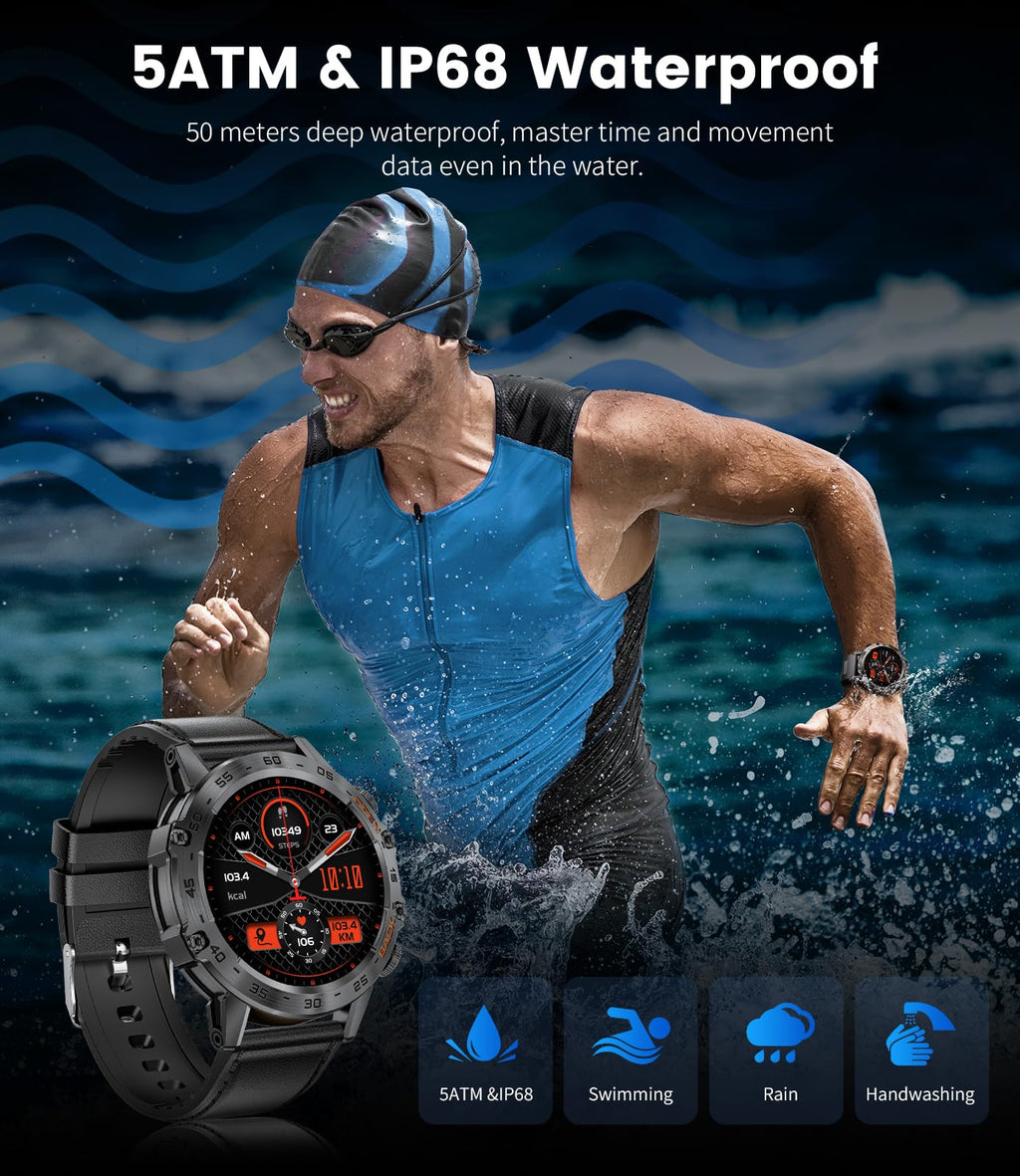 LIGE Military Smart Watch, 1.39'' HD Tactical Smart Watch for Men - craques