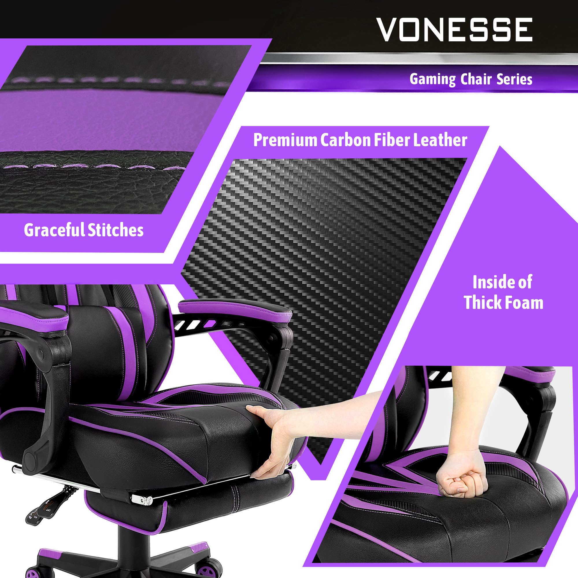 Vonesse Gaming Chair with Footrest by Craques - White & Pink