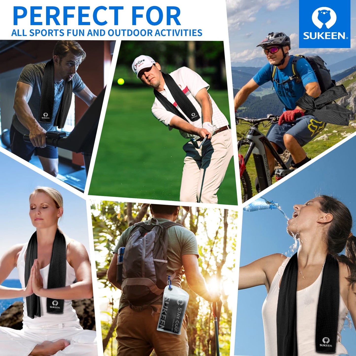 Sukeen [4 Pack] Cooling Towel (40"x12"), Ice Towel, Soft Breathable Chilly Towel
