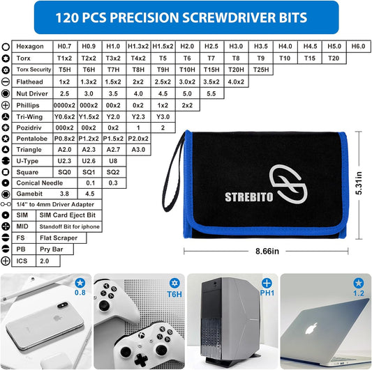 STREBITO Electronics Precision Screwdriver Sets 142-Piece with 120 Bits Magnetic Repair Tool Kit