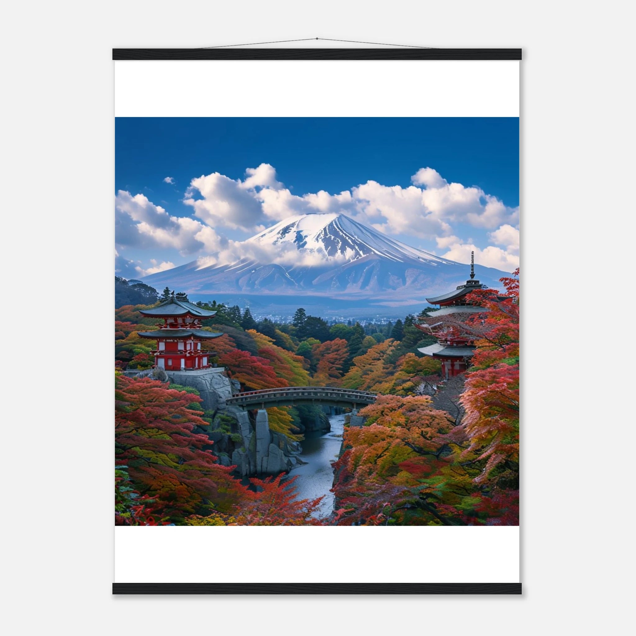 Serene Landscape Autumn Fall and Mount fuji Wall art - 75x100 cm / 30x40″ / Premium Matte Paper Poster with Hanger