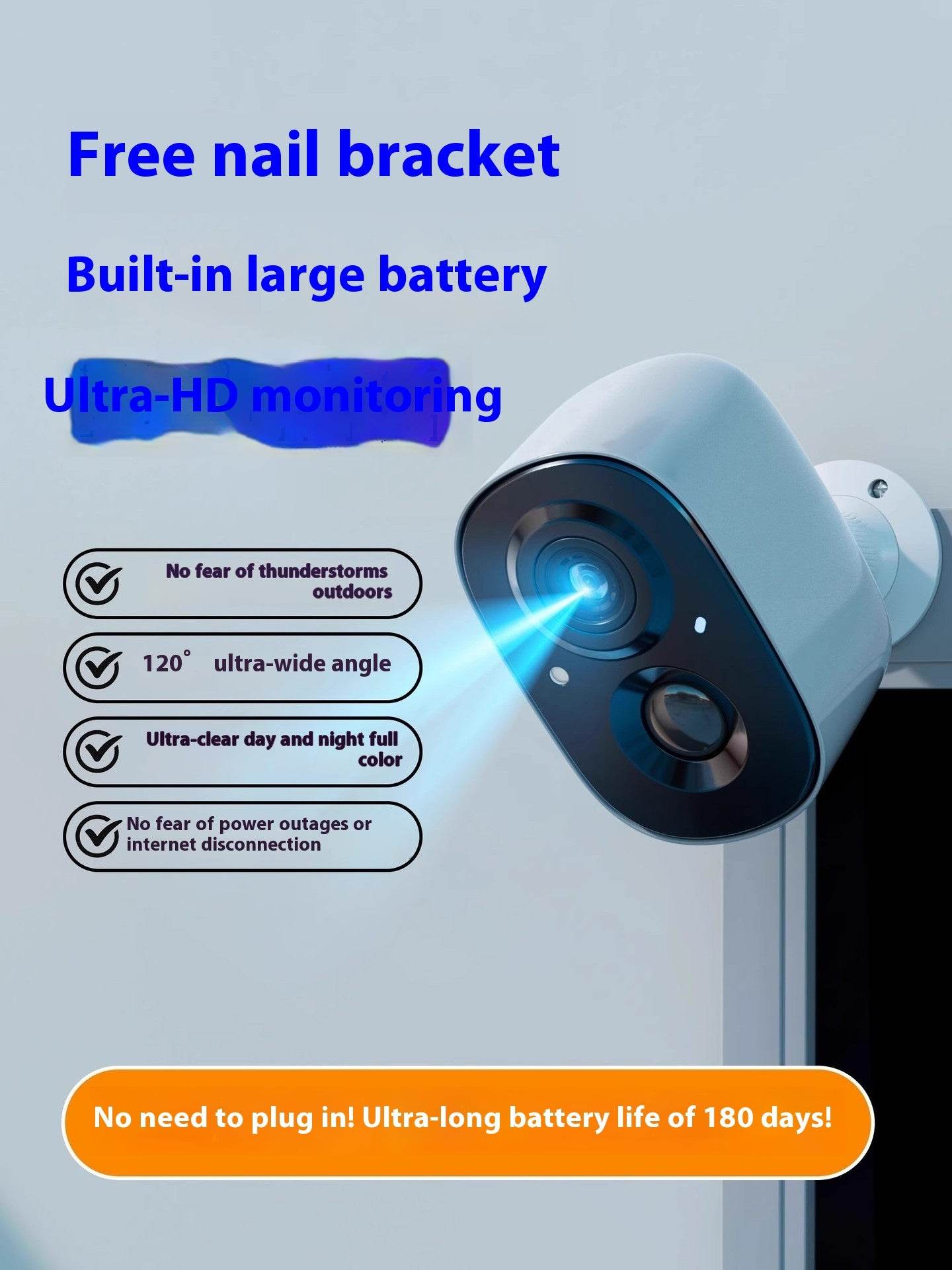 Battery Surveillance Camera Wireless Wifi Connection Mobile Phone Remote Plug-in Punch-free - craques
