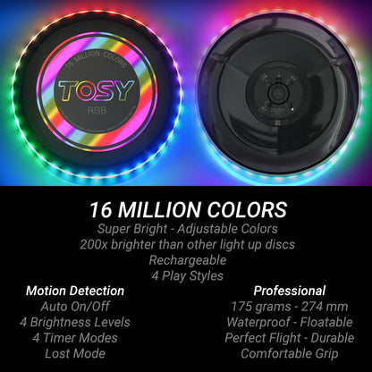 TOSY Flying Disc - 16 Million Color RGB or 36 LEDs, Extremely Bright, Smart Modes