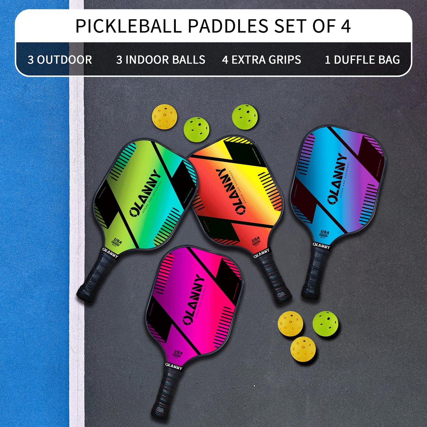 Graphite Pickleball Paddles 4 Pack - Premium Rackets Fiber Face