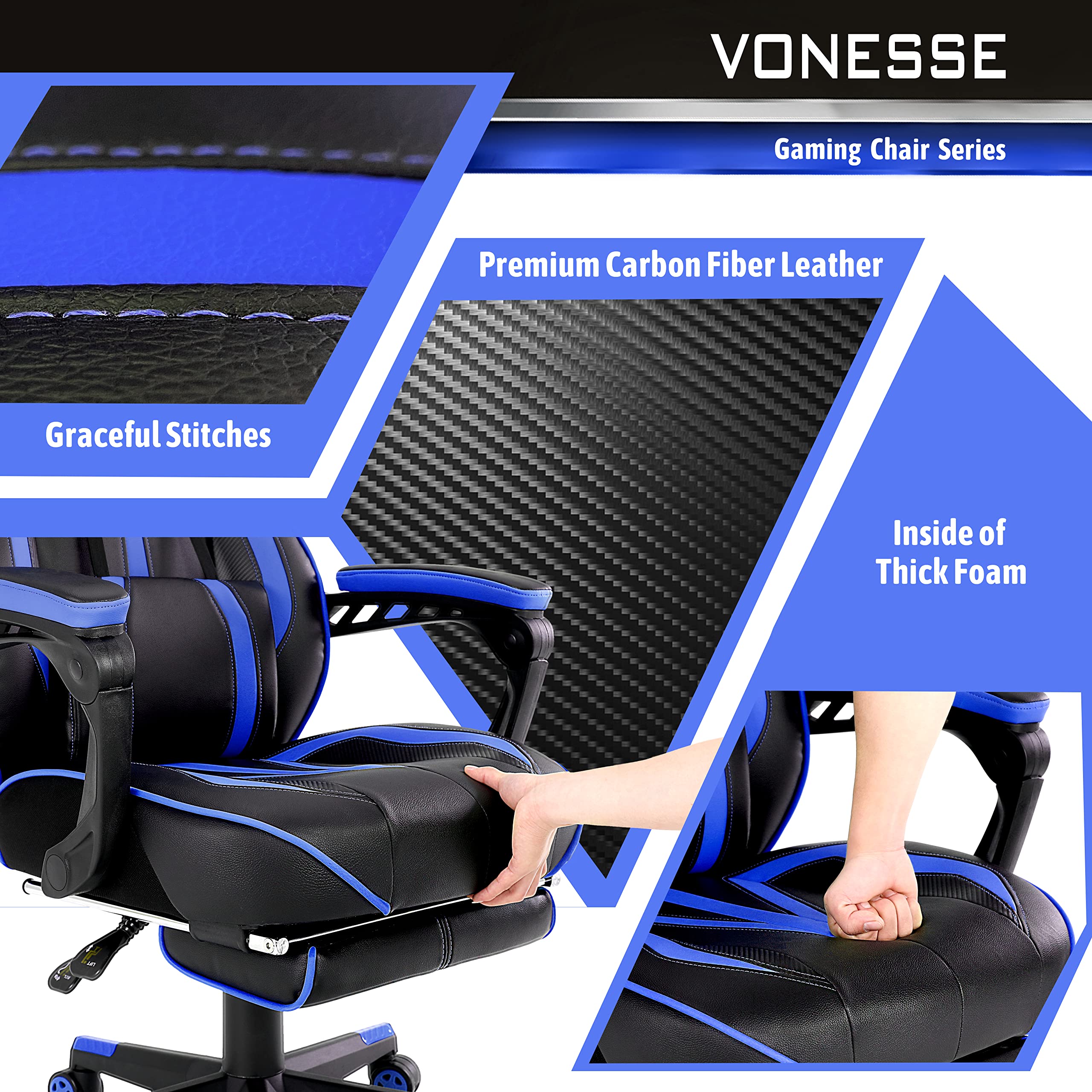 Vonesse Gaming Chair with Footrest by Craques - White & Pink