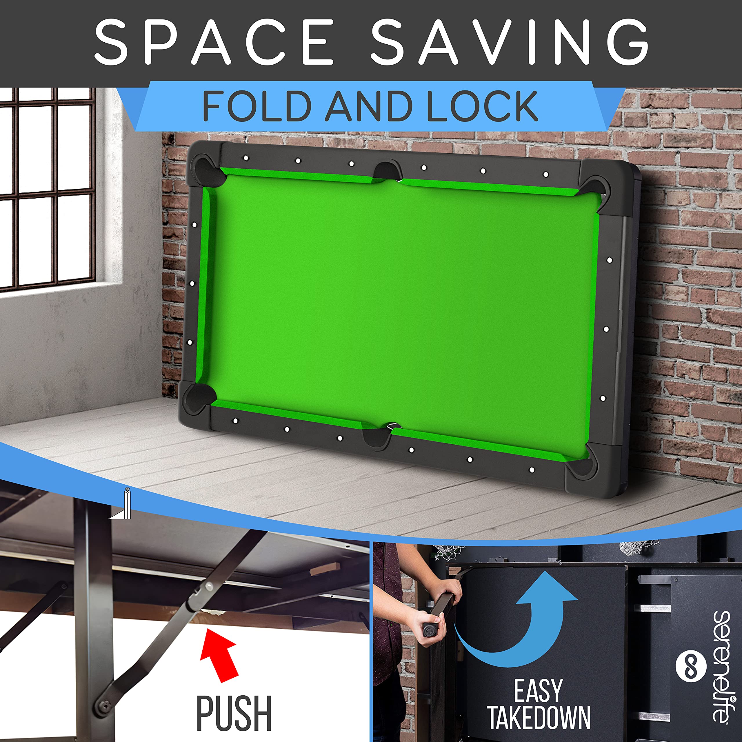 SereneLife Pool Table- Foldable & Portable Billiard Table - craques