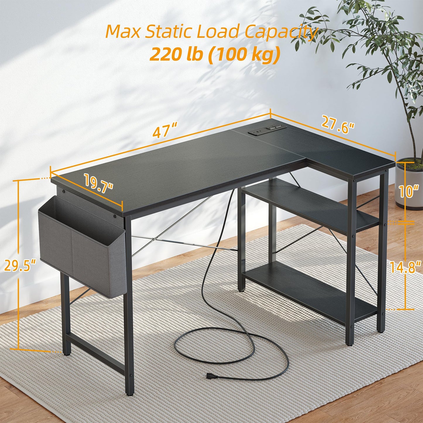 BEXEVUE Computer Desk with Power Outlets