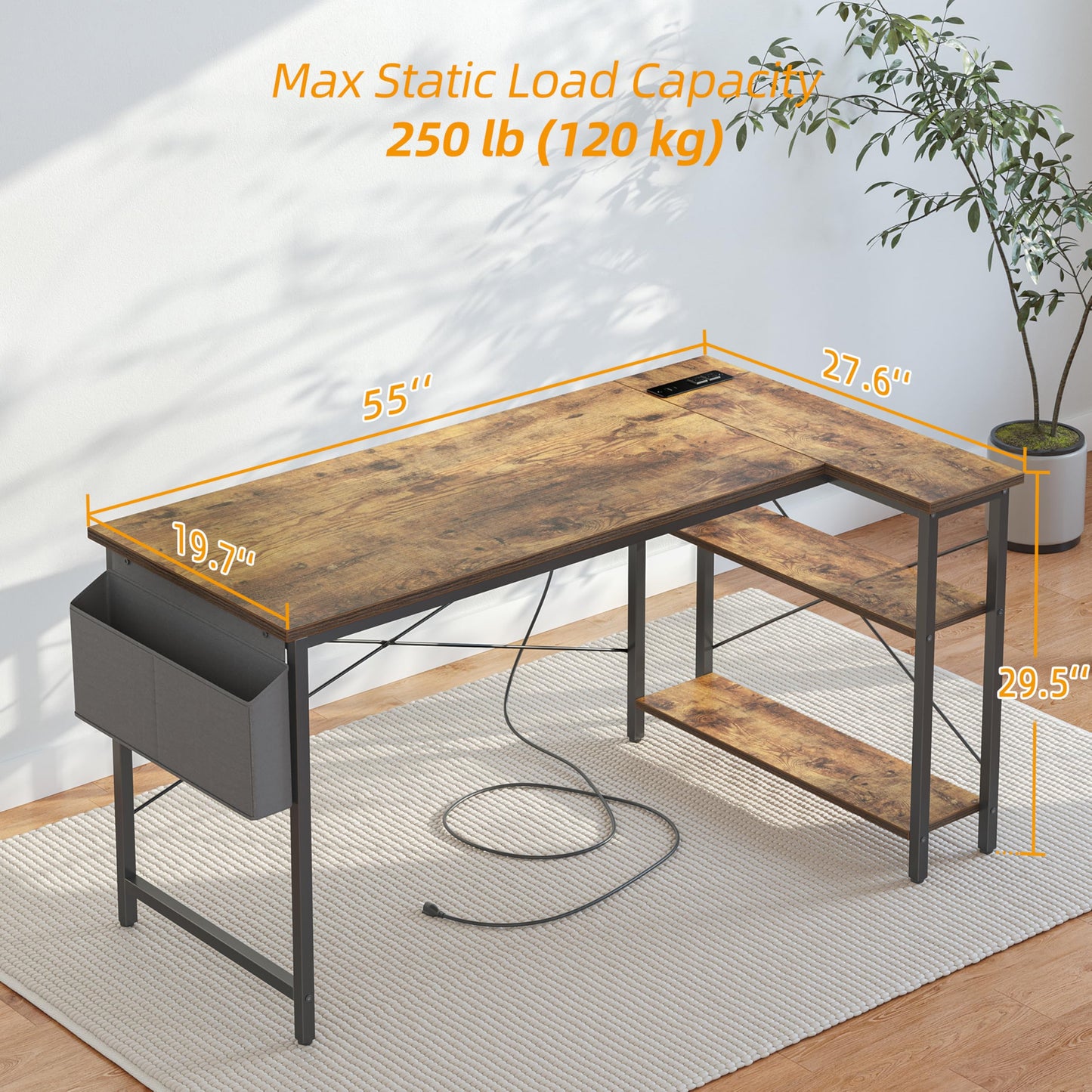 BEXEVUE Computer Desk with Power Outlets