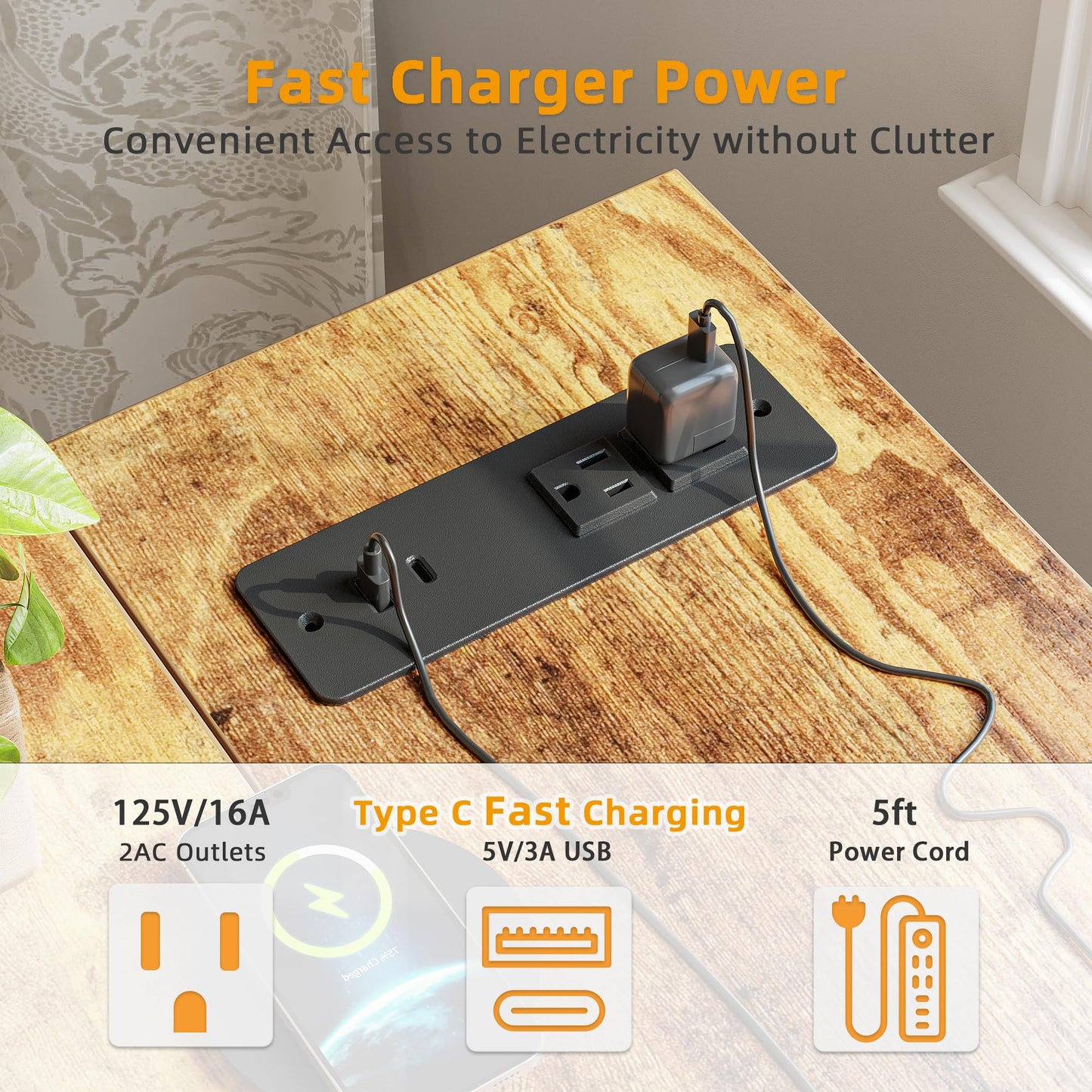 BEXEVUE Computer Desk with Power Outlets