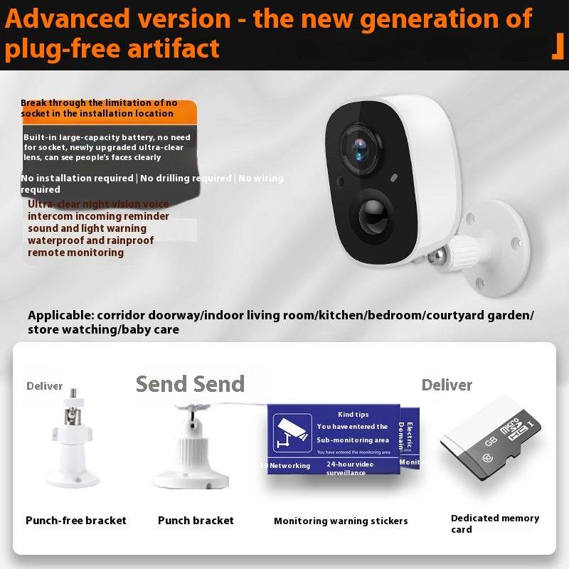 Battery Surveillance Camera Wireless Wifi Connection Mobile Phone Remote Plug-in Punch-free - craques