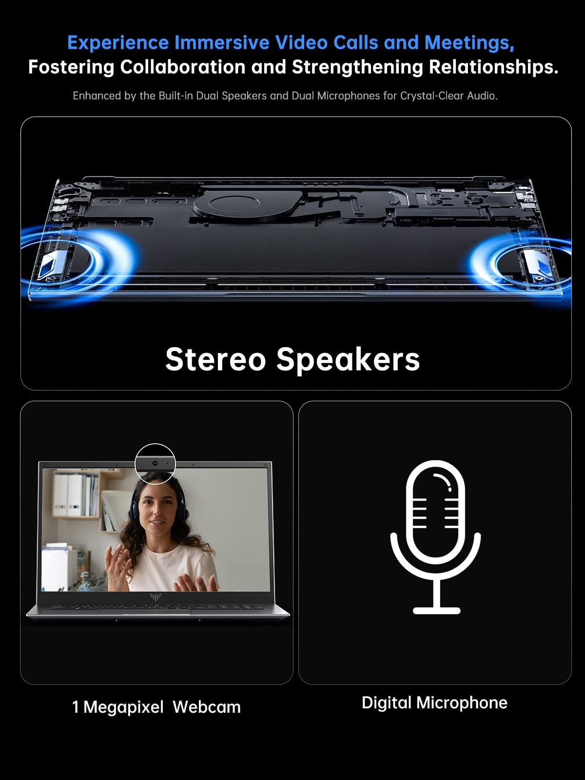 18.5-inch Intel laptop stereo speakers with 1 megapixel webcam and digital microphone for clear video calls