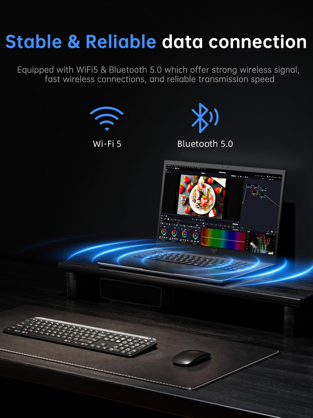 Craques 18.5-inch Intel laptop showcasing stable Wi-Fi 5 and Bluetooth 5.0 wireless data connection