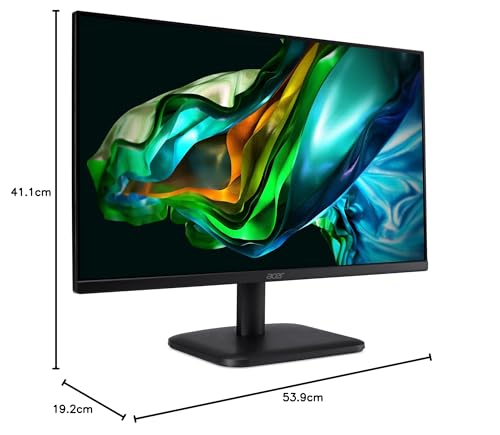 Acer 27 inch gaming monitor by craques with slim black bezel and stand showing vibrant display