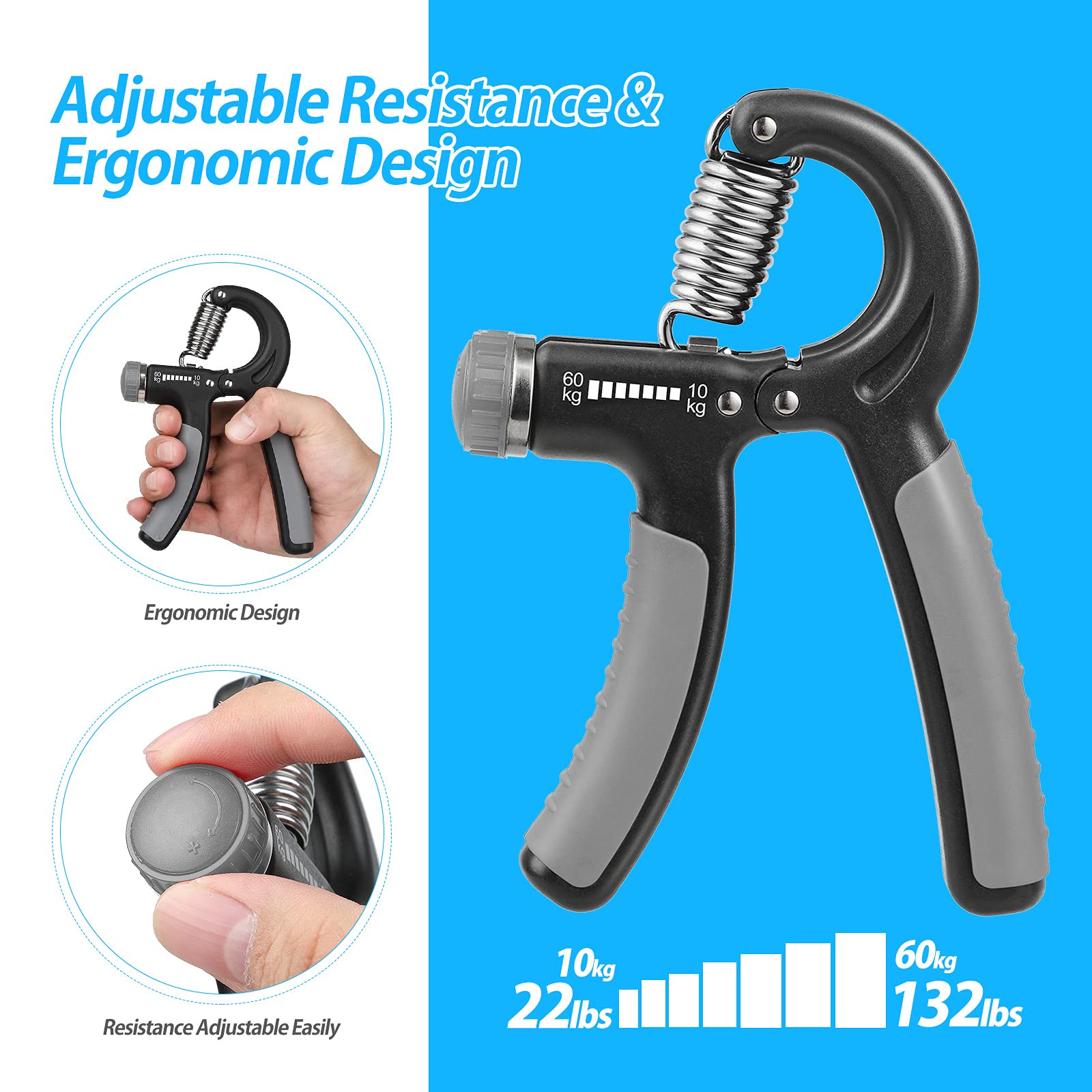 Craques adjustable hand grip strengthener with ergonomic design and easy resistance adjustment from 10kg to 60kg