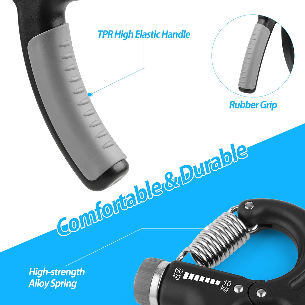 Adjustable hand grip strengthener with TPR high elastic handle and high-strength alloy spring
