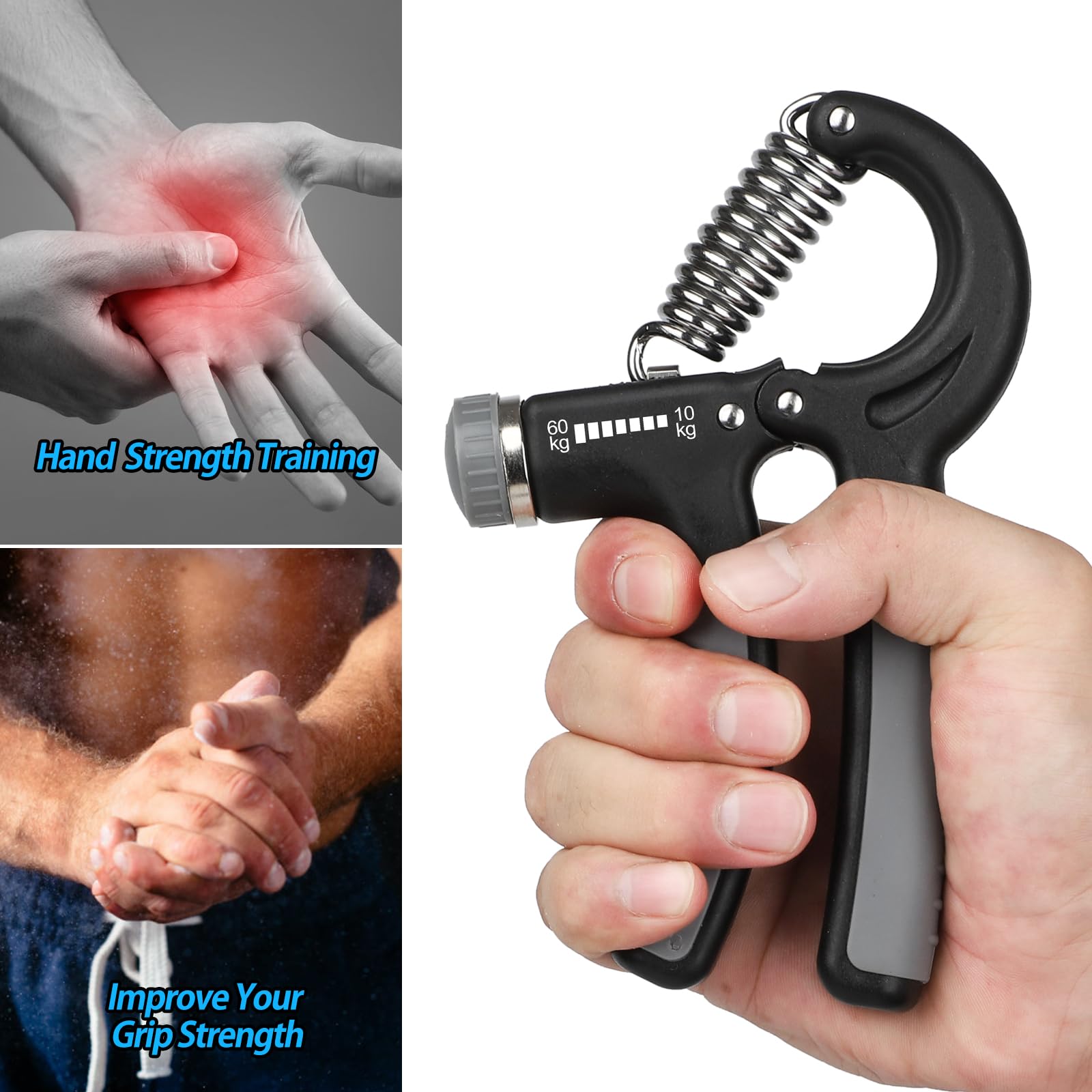 Adjustable hand grip strengthener by craques in black with spring resistance for hand strength training