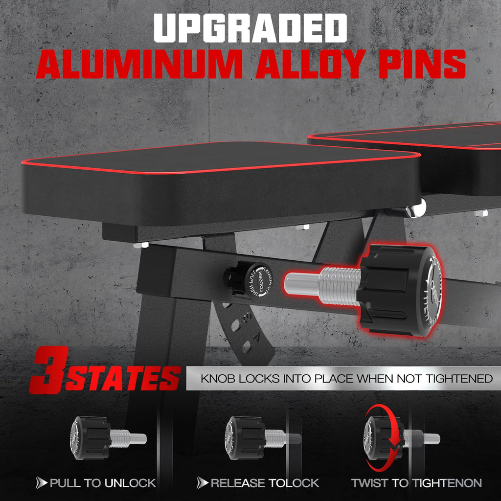 Craques adjustable weight bench for home gym with upgraded aluminum alloy pins and locking knob mechanism
