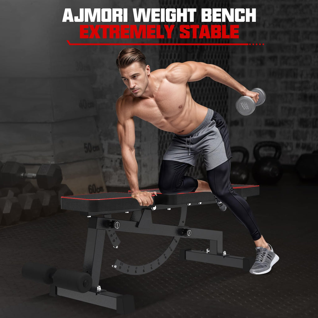 Man using adjustable weight bench for home gym performing dumbbell row exercise