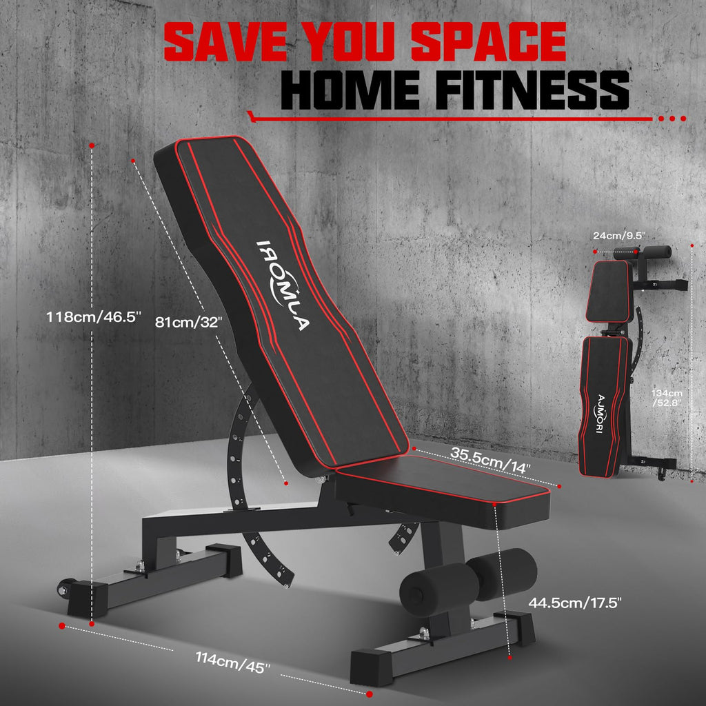 Craques adjustable weight bench for home gym with padded backrest and compact foldable design