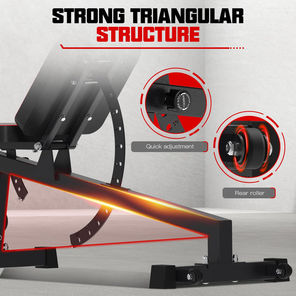 Craques adjustable weight bench for home gym with strong triangular structure and rear roller