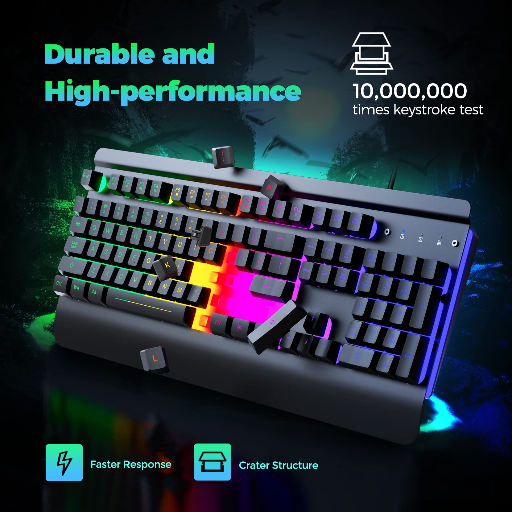 craques all-metal RGB gaming keyboard with durable design and customizable colorful backlighting