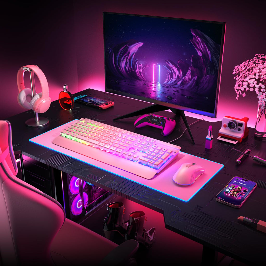 Craques all-metal RGB gaming keyboard with colorful backlighting on modern black desk setup