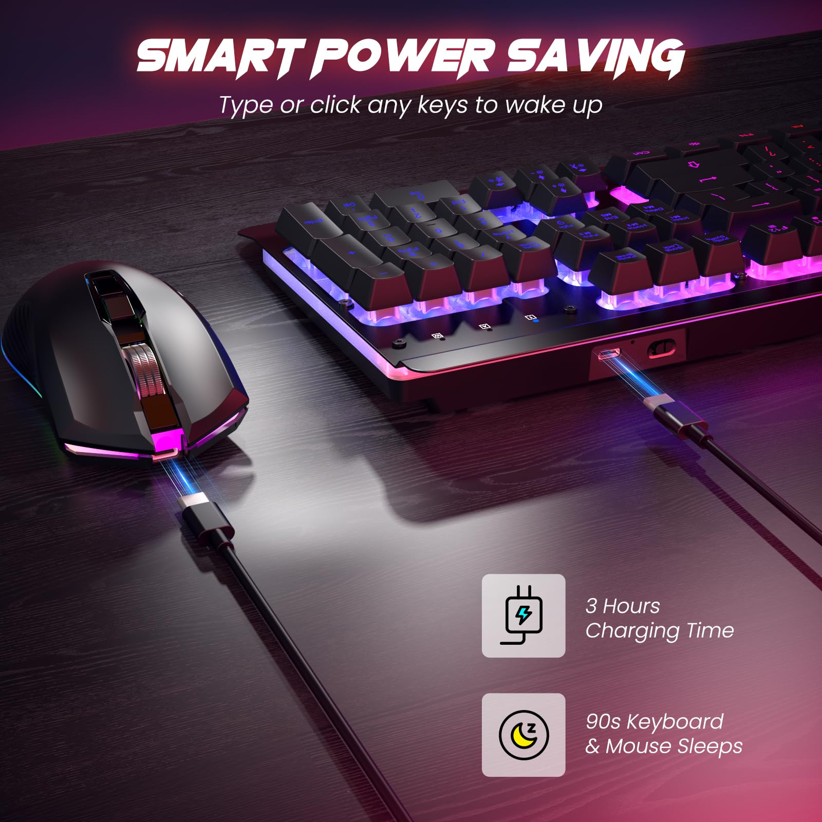 Craques all-metal RGB gaming keyboard and mouse with smart power saving and 3 hours charging time