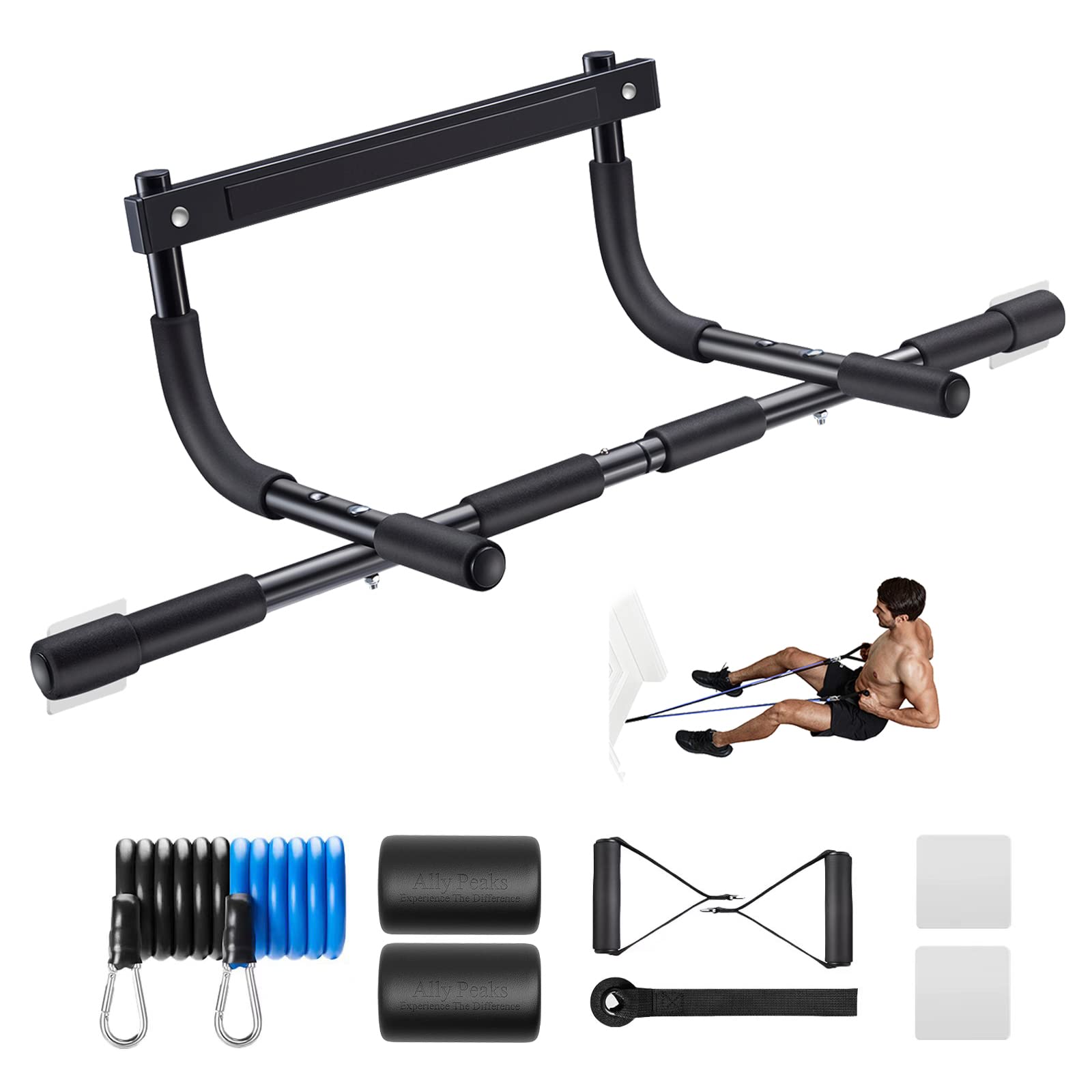 Craques doorway pull up bar for home gym with resistance bands and workout accessories for full body training
