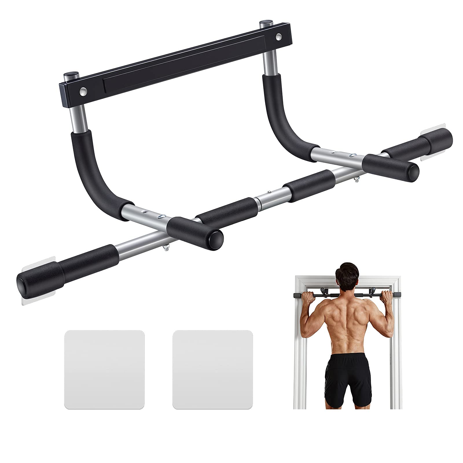 Craques doorway pull up bar for home gym with padded grips and sturdy metal frame demonstrated in doorframe use